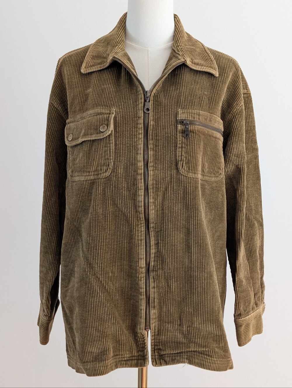 Rafaella Olive Corduroy Zip-Front Shirt Jacket